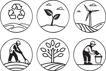 Environmental and Green living awarness line art vector icon set. Nature and Environment flat black outline icons for Web and App. Editable illustration linear