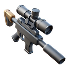 Stylized Sniper Rifle with Scope and Silencer.
