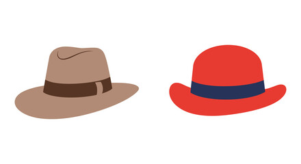 Two colorful hats with different styles and bands on white background