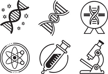 Lab test dna report line art vector icon set. Health and Medical flat black outline icons for Web and App. Editable illustration linear