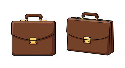 Brown leather briefcases with gold hardware on white background