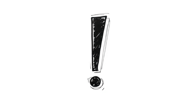 Hand-drawn exclamation point graphic design on a white background. - Powered by Adobe
