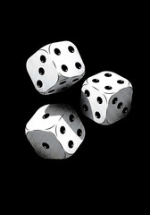 Isolated black and white dice lie on a table, a symbol of chance and success in a high-stakes game