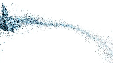 Obraz premium Abstract dynamic particle flow in blue tones forming scattered motion trail across white background creating modern artistic minimal composition