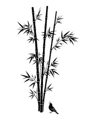 Obraz premium Vector illustration of black silhouette of bamboo stalks with a small bird