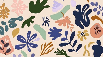 Abstract floral pattern with various shapes and colors