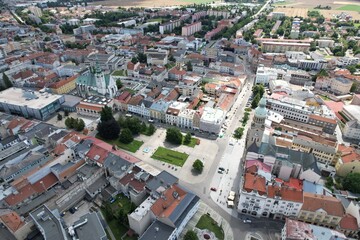 Prostejov old town historical city center in aerial panoramic view Moravia Czech republic