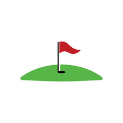 Golf Course Vector Illustration with Red Flag on Putting Green