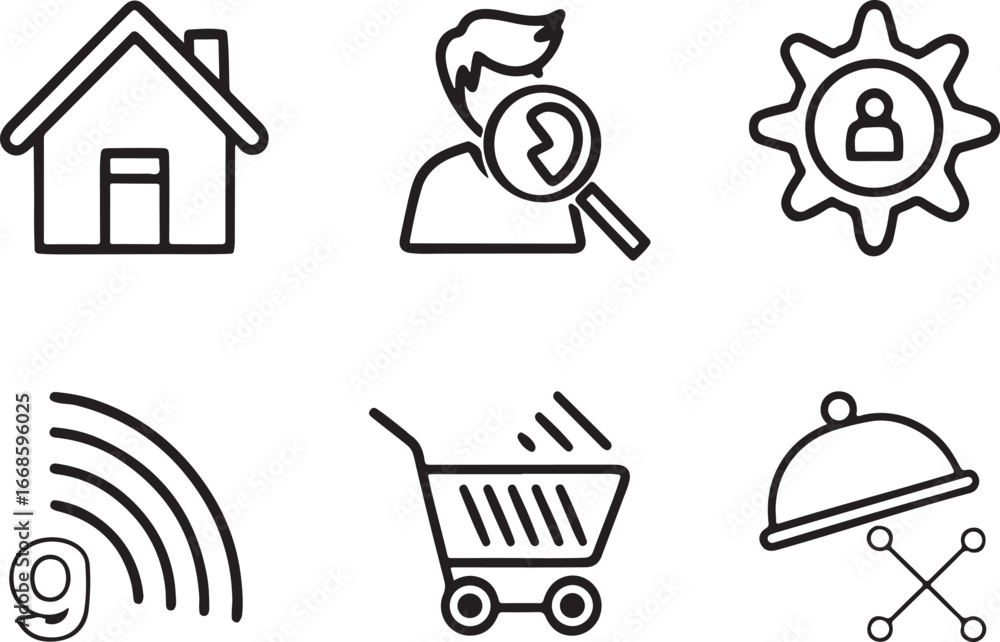 Poster Menu and side bar line art vector icon set. UX UI flat black outline icons for Web and App. Editable illustration linear