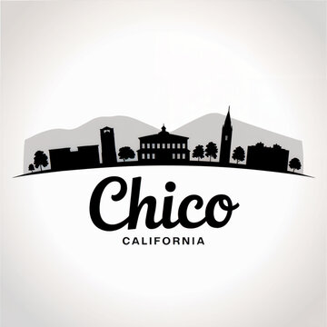 Chico California Skyline Silhouette &mdash; Historic Northern California City with Sierra Foothills Vector Illustration