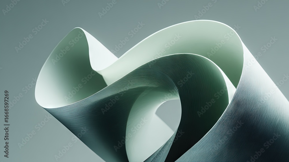 Aufkleber abstract sculptural paper fold in minimalist white and gray tones with smooth curves and elegant sha