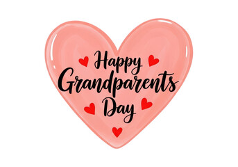 Happy grandparents day greeting in a pink heart shape isolated on transparent background