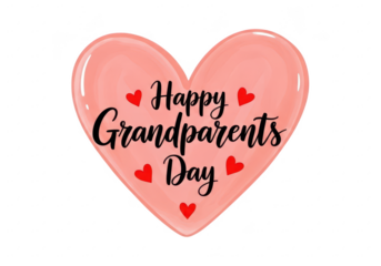 Happy grandparents day greeting in a pink heart shape isolated on transparent background