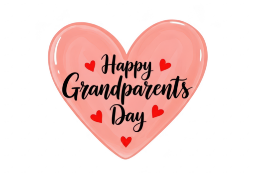 Happy grandparents day greeting in a pink heart shape isolated on transparent background