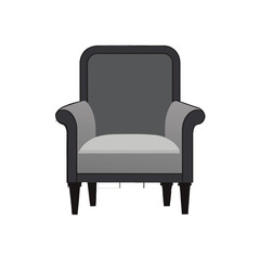 Black leather armchair,  Vector illustration of modern furniture, classic armchair isolated on white background.
