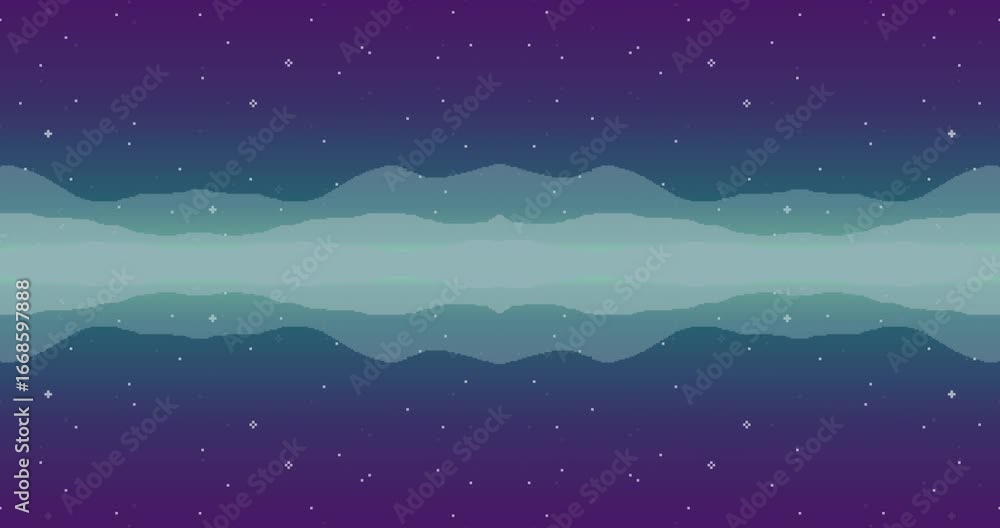 Poster seamless animation of starry night sky with flash. vector retro futuristic background. 8 bit retro g