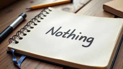Open notebook with single handwritten word nothing written in bold letters