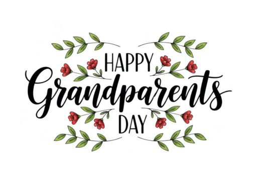 Elegant floral wreath with decorative script text isolated on transparent background