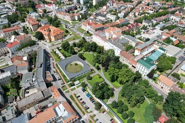 Prostejov old town historical city center in aerial panoramic view Moravia Czech republic