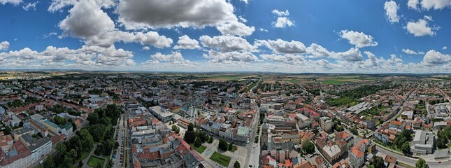 Prostejov old town historical city center in aerial panoramic view Moravia Czech republic
