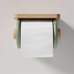 Branded toilet paper on a holder mockup. 3D rendering