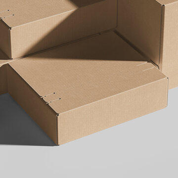 Tear strip mailer kraft box mockup. 3D rendering