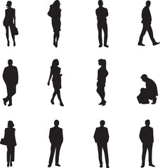 People silhouette vector pack: business, casual, walking figures eps