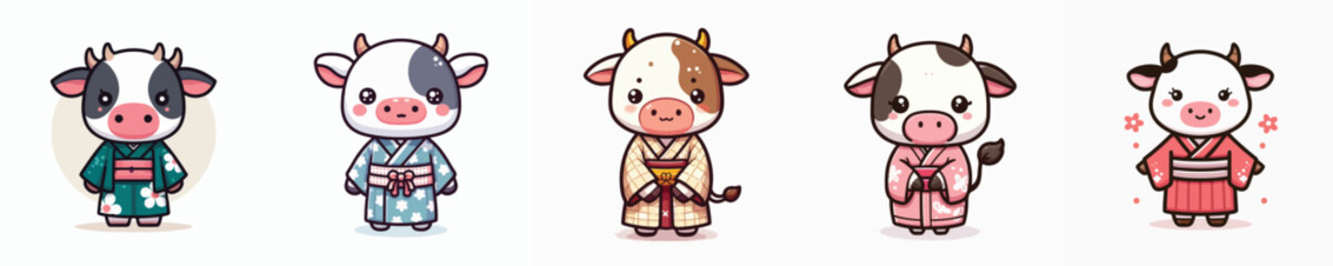 cute cow vector in kimono costume