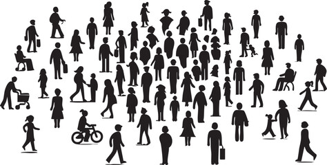 Crowd of people vector illustration: diverse group silhouettes for design projects eps
