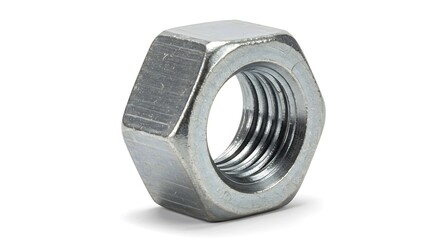 Hexagonal metal nut isolated on white background