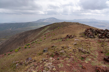 Expansive Mountain Landscape with Wildflowers and Cloudy Sky