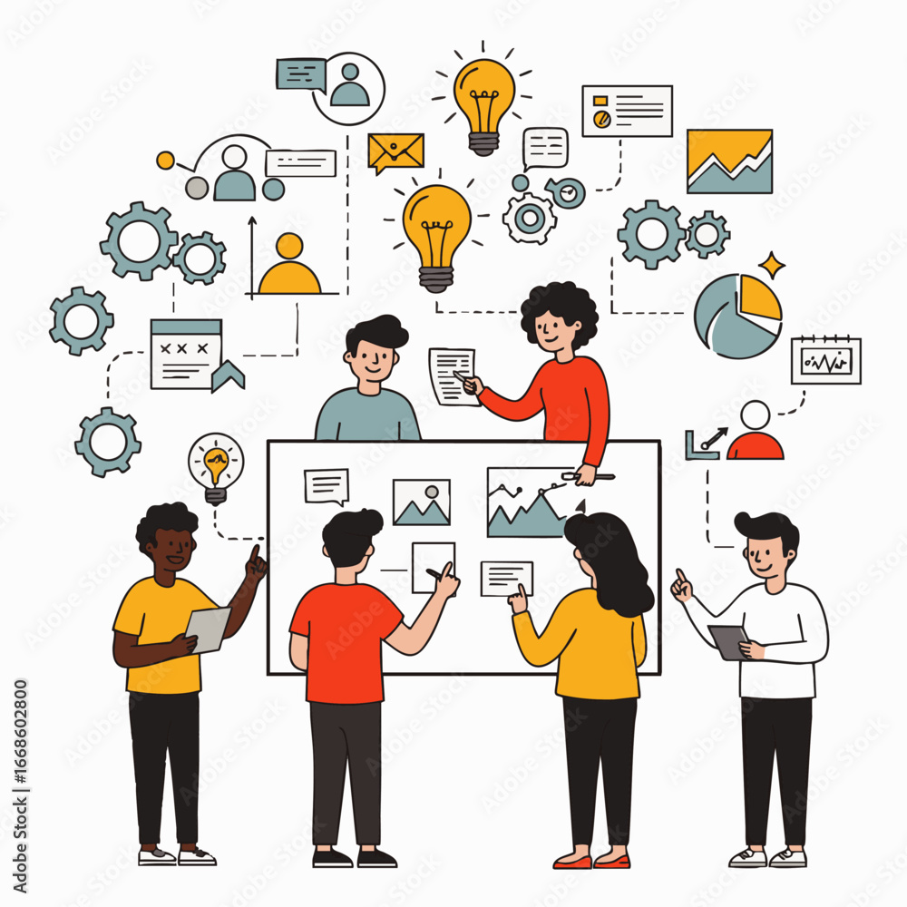Aufkleber diverse professionals collaborate on a dynamic project, brainstorming innovative ideas, analyzing da
