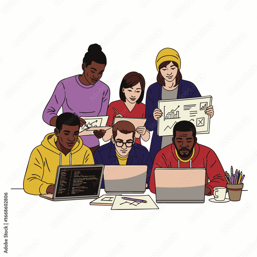 Fototapete a diverse team of professionals collaboratively analyzes data and develops innovative solutions usin