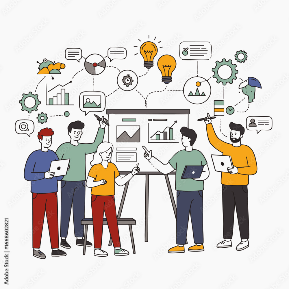 Poster a diverse team of professionals collaborates on a business project, brainstorming innovative ideas a