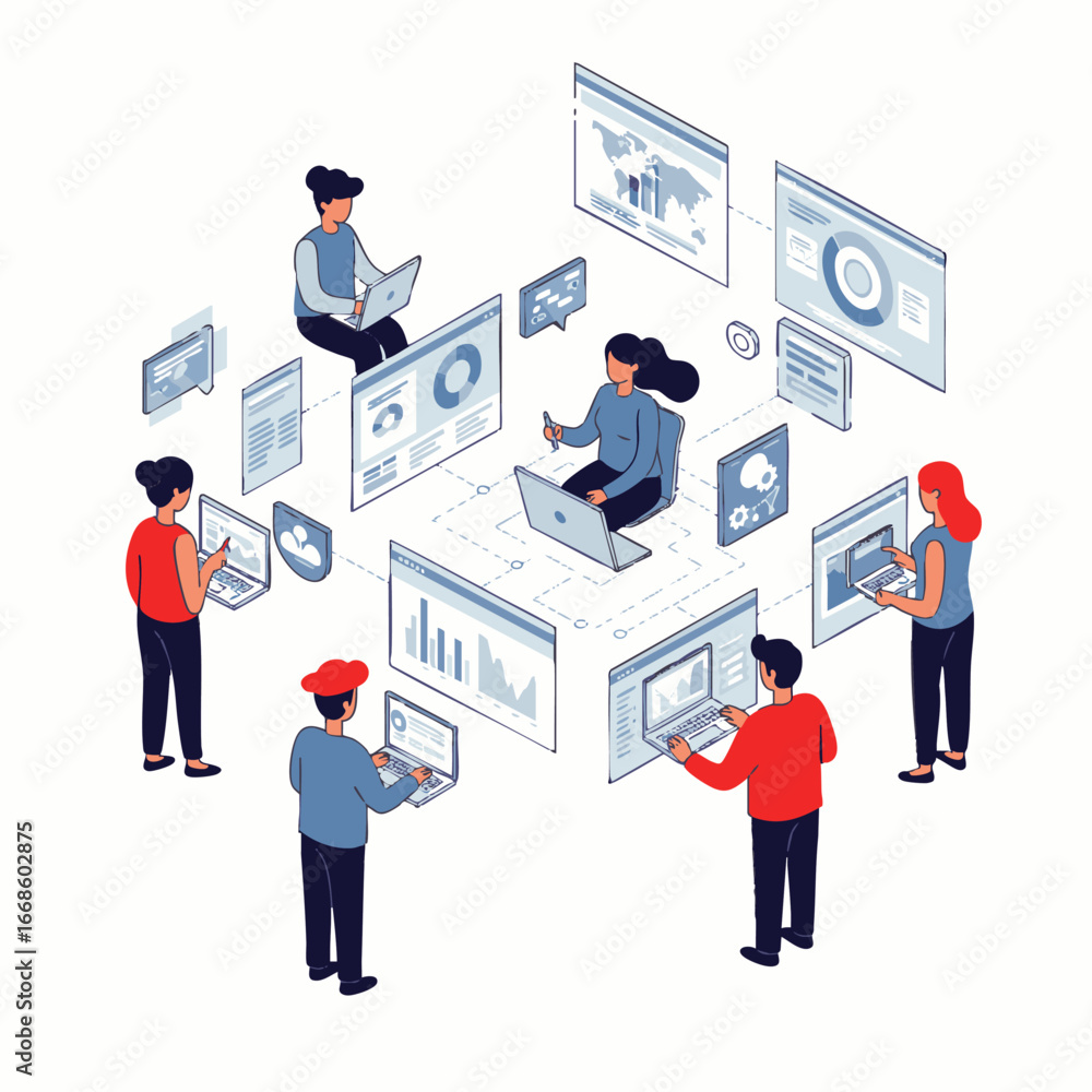 Fototapete an engaging isometric illustration depicts a diverse team of professionals collaborating on data ana
