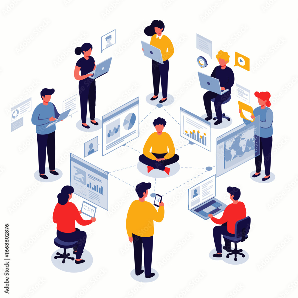 Fototapete a diverse team of professionals collaboratively working on a digital project, sharing data and ideas