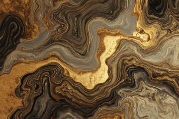 Abstract swirling gold and grey marble texture with varied shades and flowing lines creating a luxurious, elegant design