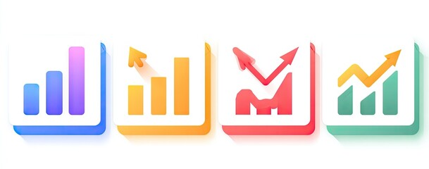 Charts depicting business growth and market trends on a white background