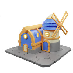3D rendering of a new residential house model and windmill house - 3D render