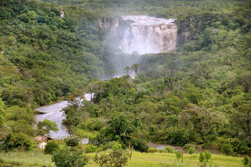 The Salto of Corumba is the principal waterfall in the Corumba Park, with 50 meters high, derived from the Corumba River, the most important river in the Central Plateau region of Brazil, Feb 2019