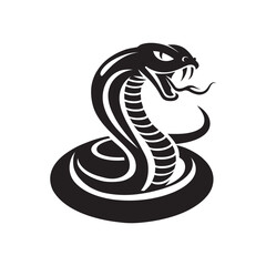 Fototapeta premium Fierce king cobra mascot with open mouth and fangs, coiled and ready to attack, vector graphic art 