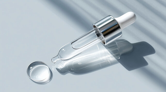 glass pipette with a drop of serum on a light background