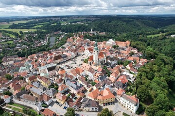 Fototapeta premium Tabor old town historical city center aerial view with medieval structures Bohemia Czech republic