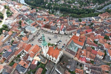 Fototapeta premium Tabor old town historical city center aerial view with medieval structures Bohemia Czech republic