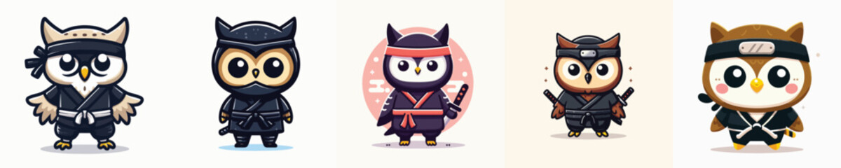 cute owl vector in ninja costume