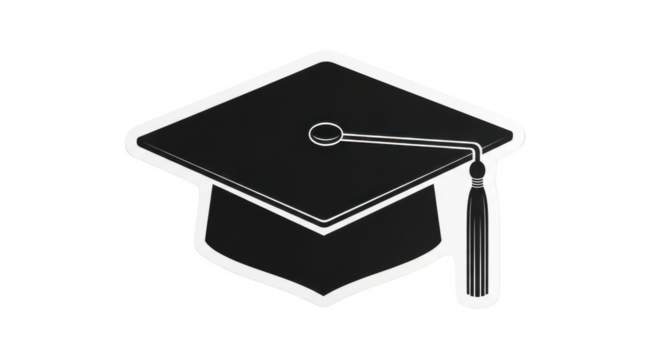 Black graduation cap with tassel, symbolizing academic achievement and education.