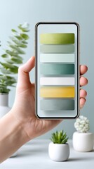 Hand Holding Smartphone Displaying Green And Yellow Task List App