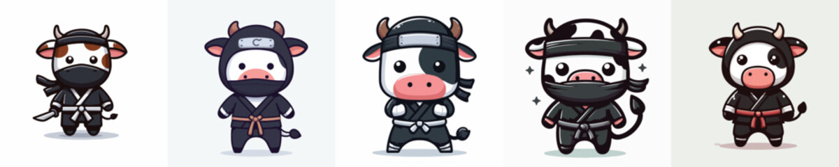 cute cow vector in ninja costume