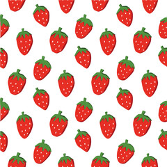 A seamless pattern featuring hand drawn strawberries with a playful and fresh look. Perfect for fabric design, packaging, wrapping paper, textile prints, wallpapers, and digital backgrounds. 