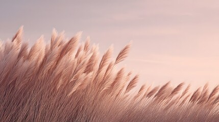 A wide minimal shot of tall golden grass swaying under pale evening light, natural muted palette